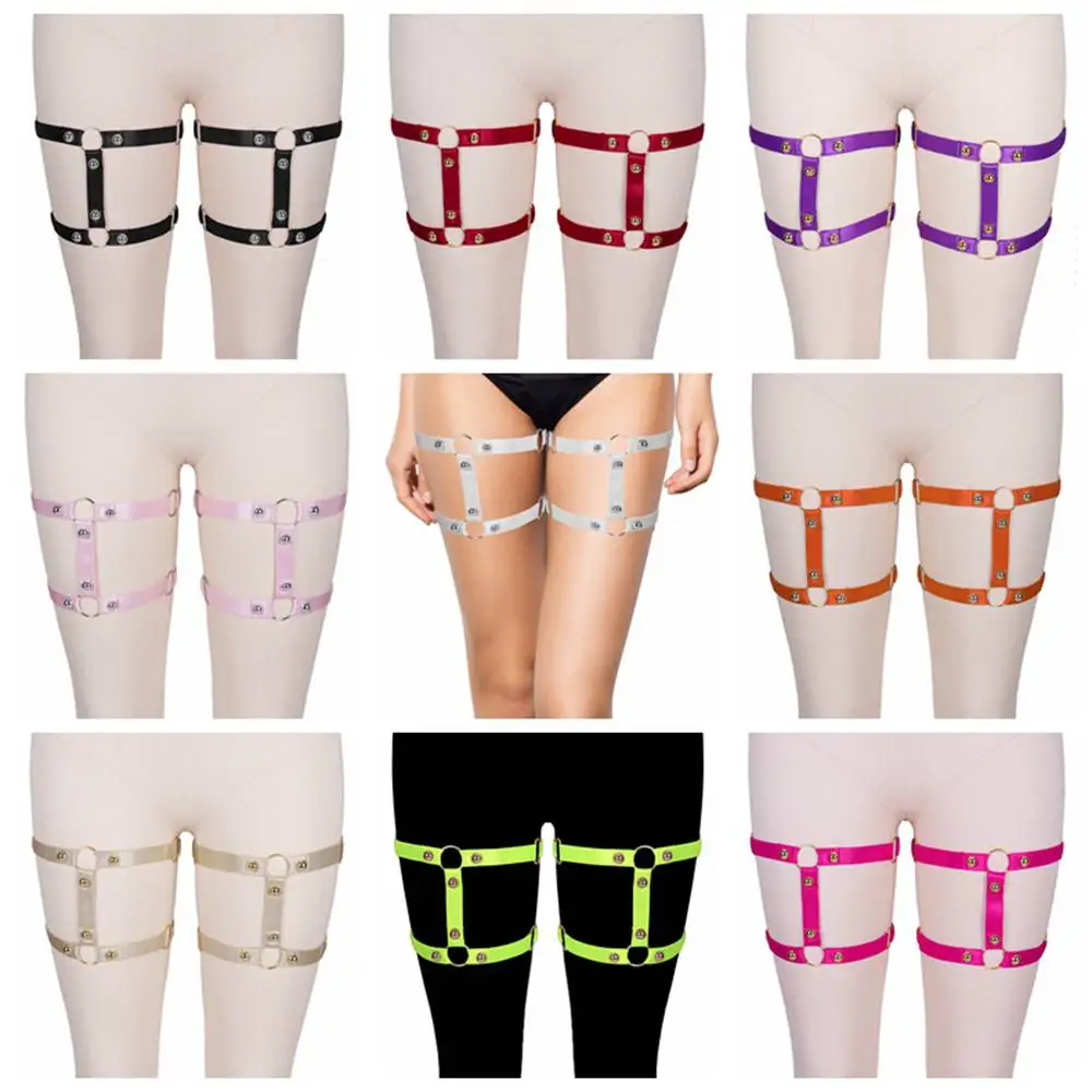 

2pc Punk Goth Thigh Bands Ring Rivet Accessories Sexy Women Strappy Elastic Bondage Harness Suspender Garters Stocking Belt