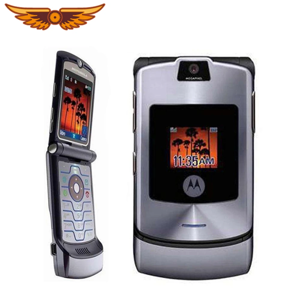 Фото V3i 100% Original Motorola Razr Quad Band Flip GSM Bluetooth MP3 Unlocked Old Refurbished Mobile Phone | Мобильные телефоны и