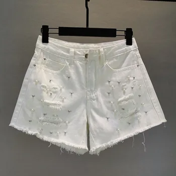 White Denim Shorts Women's 2020 Summer Wear New High-waisted Slimming Beads Burrs Holes Wide-Leg Hot Pants Jeans Shorts Mujer
White Denim Shorts Women's 2020 Summer Wear New High-waisted Slimming Beads Burrs Holes Wide-Leg Hot Pants Jeans Shorts Mujer