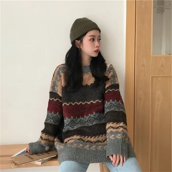 Sweaters Fashion Women Korean Version of The Retro Loose Round-Neck Color Block Patched Striped Pullover Sweater Women's
Sweaters Fashion Women Korean Version of The Retro Loose Round-Neck Color Block Patched Striped Pullover Sweater Women's