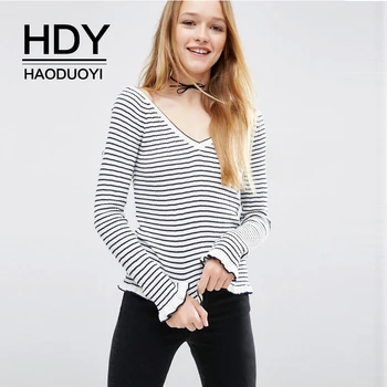 HDY Haoduoyi Autumn Fashion Wooden Ear Contrast Color Stripes Casual Simple Personality Sexy Long-sleeved V-neck Sweater
HDY Haoduoyi Autumn Fashion Wooden Ear Contrast Color Stripes Casual Simple Personality Sexy Long-sleeved V-neck Sweater
