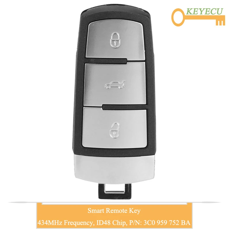 KEYECU Smart Remote Control Car Key for Volkswagen Passat B6 3C B7 Magotan CC, 3 Buttons - 434MHz- ID48 Chip - 3C0 959 752 BA
KEYECU Smart Remote Control Car Key for Volkswagen Passat B6 3C B7 Magotan CC, 3 Buttons - 434MHz- ID48 Chip - 3C0 959 752 BA