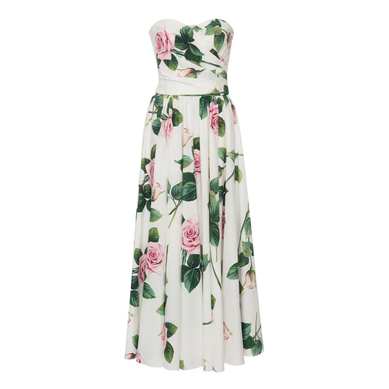 Gedivoen Elegant Party Summer Dress Women Strapless Floral Print Draped A Line Dress Fashion Designer Female Knee Length Dresses Gedivoen Elegant Party Summer Dress Women Strapless Floral Print Draped A Line Dress Fashion Designer Female Knee Length Dresses