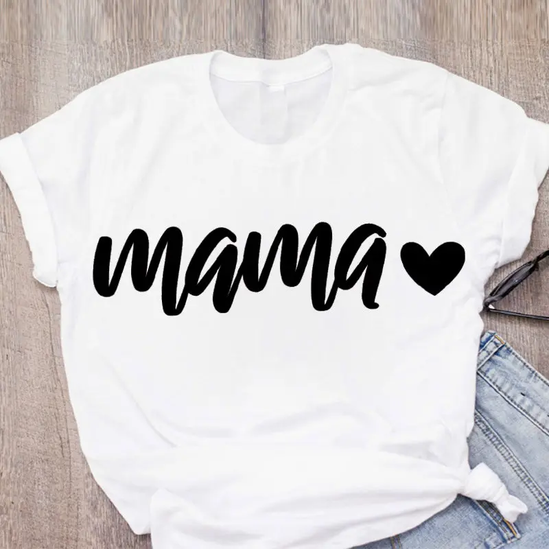 Фото Женская футболка с коротким рукавом Hararuku Mama Винтажная Футболка принтом Ulzzang