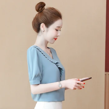 COIGARSAM Ruffles blouse women New Summer Short Chiffon Puff Sleeve V-Neck blusas womens tops and blouses White 8222
COIGARSAM Ruffles blouse women New Summer Short Chiffon Puff Sleeve V-Neck blusas womens tops and blouses White 8222