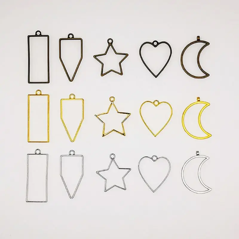 15 Pcs/set DIY Crystal Glue Hollow Five-pointed Star Moon Heart Rectangle UV Epoxy Metal Frame Mold Pendant Jewelry Making Craft
15 Pcs/set DIY Crystal Glue Hollow Five-pointed Star Moon Heart Rectangle UV Epoxy Metal Frame Mold Pendant Jewelry Making Craft