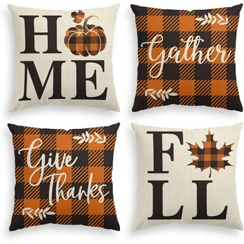 New Home Fall Buffalo Check Plaid Pumpkin Maple Leaf Throw Pillow Cover, Autumn Give Thanks Gather Farmhouse Cushion Case
New Home Fall Buffalo Check Plaid Pumpkin Maple Leaf Throw Pillow Cover, Autumn Give Thanks Gather Farmhouse Cushion Case