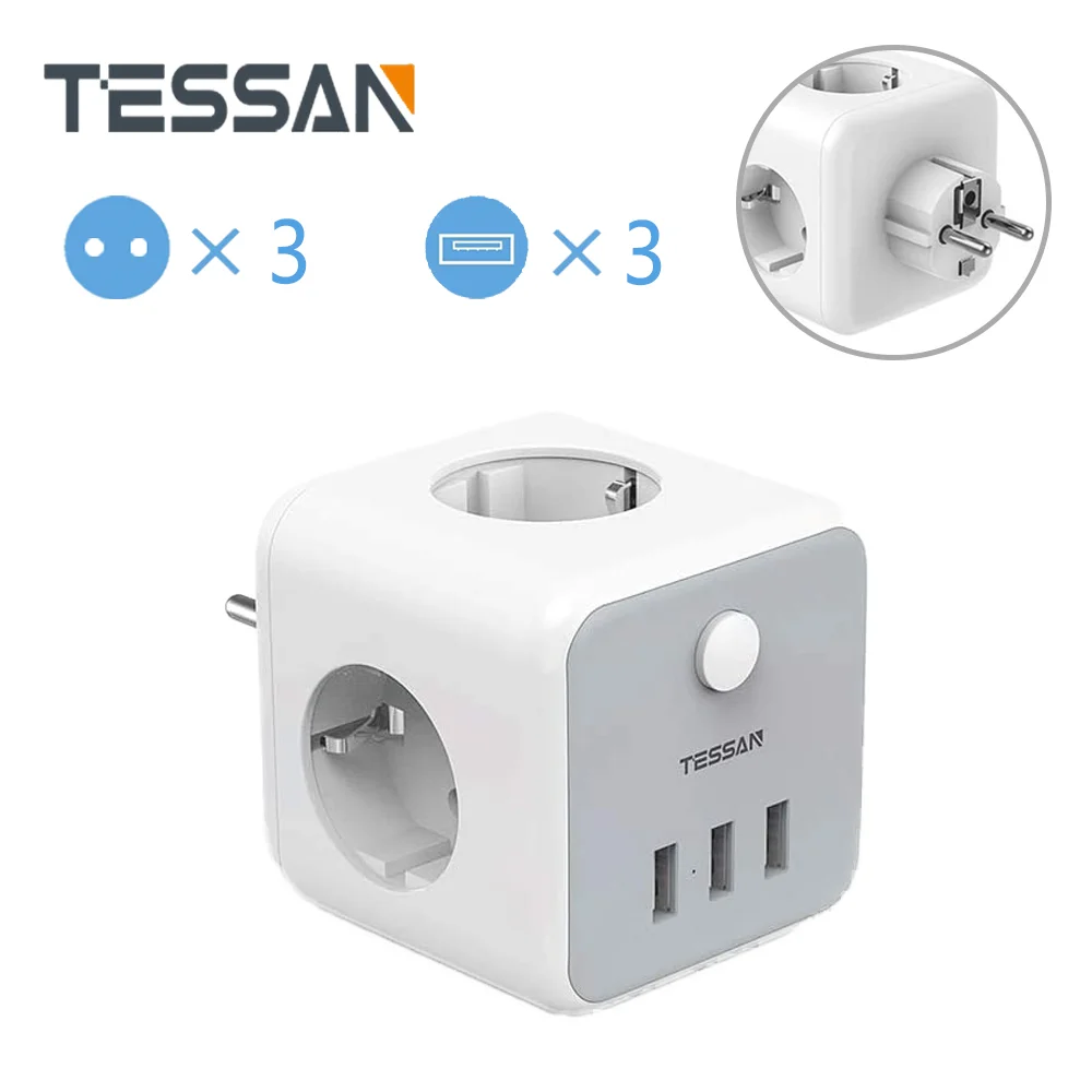 TESSAN EU Plug Socket Power Strip with 3 Outlets 3 USB Ports On/Off Switch, 100-250V Wall Charger Adapter Overload Protector
TESSAN EU Plug Socket Power Strip with 3 Outlets 3 USB Ports On/Off Switch, 100-250V Wall Charger Adapter Overload Protector