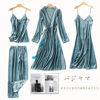Daeyard Velvet Pajama Sets For Women Autumn Warm Pijamas Sexy Cami Robe 4pcs Sleepwear Elegant Pyjamas Home Clothes
Daeyard Velvet Pajama Sets For Women Autumn Warm Pijamas Sexy Cami Robe 4pcs Sleepwear Elegant Pyjamas Home Clothes
