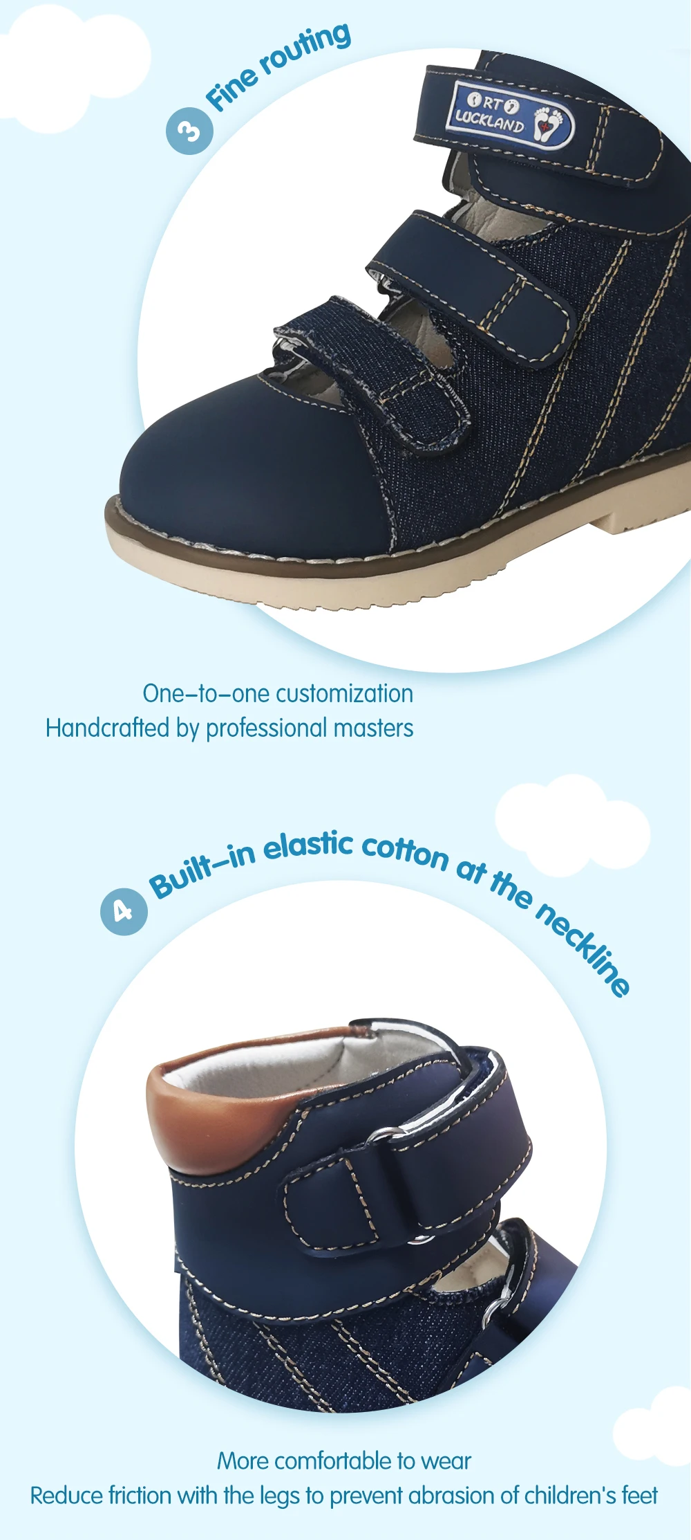 Fashion Kids Summer Sandals Denim Leather Orthopedic Shoes For Children