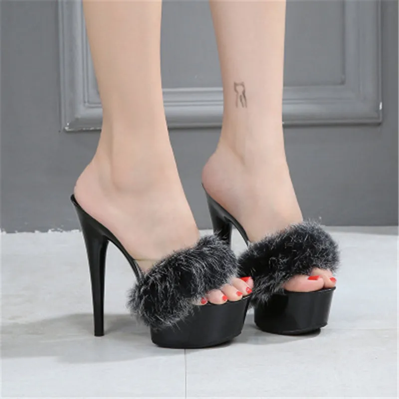 The new 15 cm rabbit hair special high heels, thin with sexy waterproof platform hate day superb high heel sandal female summer
The new 15 cm rabbit hair special high heels, thin with sexy waterproof platform hate day superb high heel sandal female summer