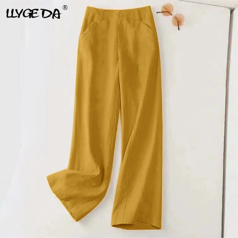 Cotton Linen Straight-leg Pants For Women Loose Casual Women's Pant 2021 Summer Autumn Low Price Promotion Trousers Female | Женская
