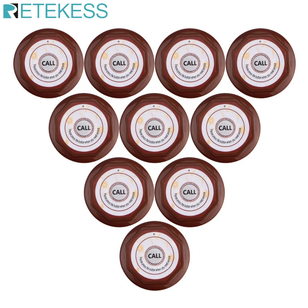 Retekess 10pcs Restaurant Call Button Waiter Table Transmitter Wireless Waterproof Call Pager For Cafe Bar Hotel 433.92 MHzF3360
Retekess 10pcs Restaurant Call Button Waiter Table Transmitter Wireless Waterproof Call Pager For Cafe Bar Hotel 433.92 MHzF3360