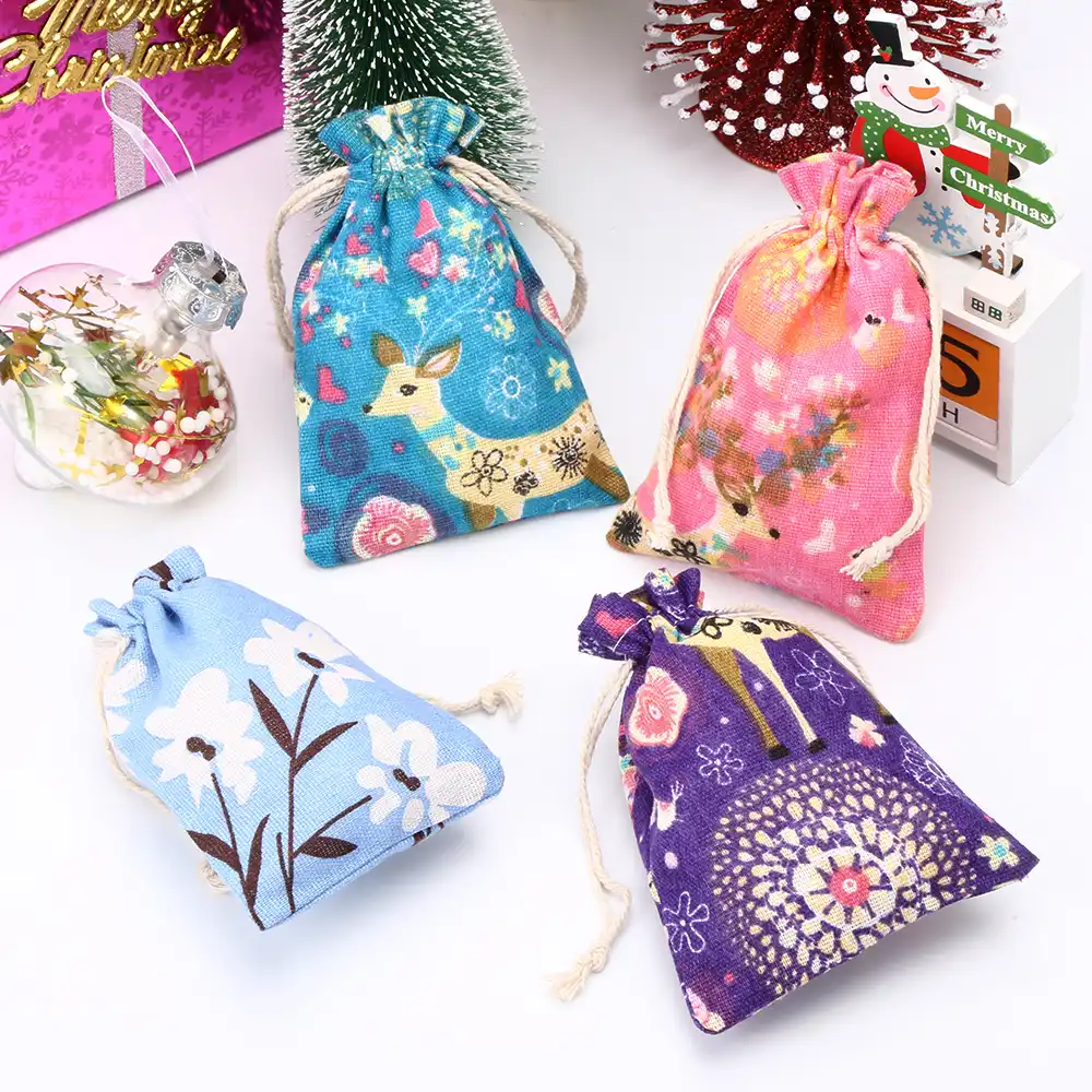 drawstring gift bag baby toys storage linen christmas candy