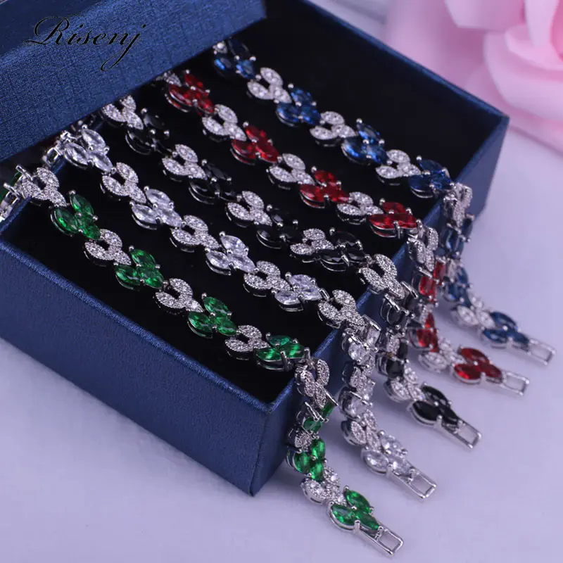 

Wholesale Dubai Style Silver Color Bridal Jewelry For Women Crystal Stones & Zircon Charms Women's Bracelet Romantic Gift