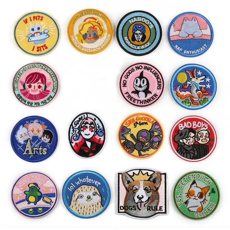 

Cartoon Round Animals Patches for Clothes DIY Stripes Iron on Cats Appliques Dogs Thermo Clothing Stickers Embroidery Badges @C