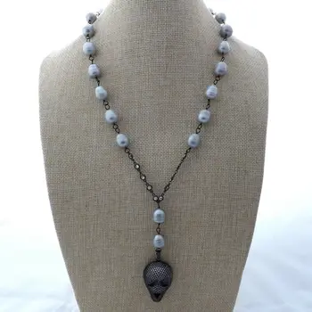 K121903 22" Gray Rice Pearl Necklace Scream CZ Pave Pendant
K121903 22" Gray Rice Pearl Necklace Scream CZ Pave Pendant