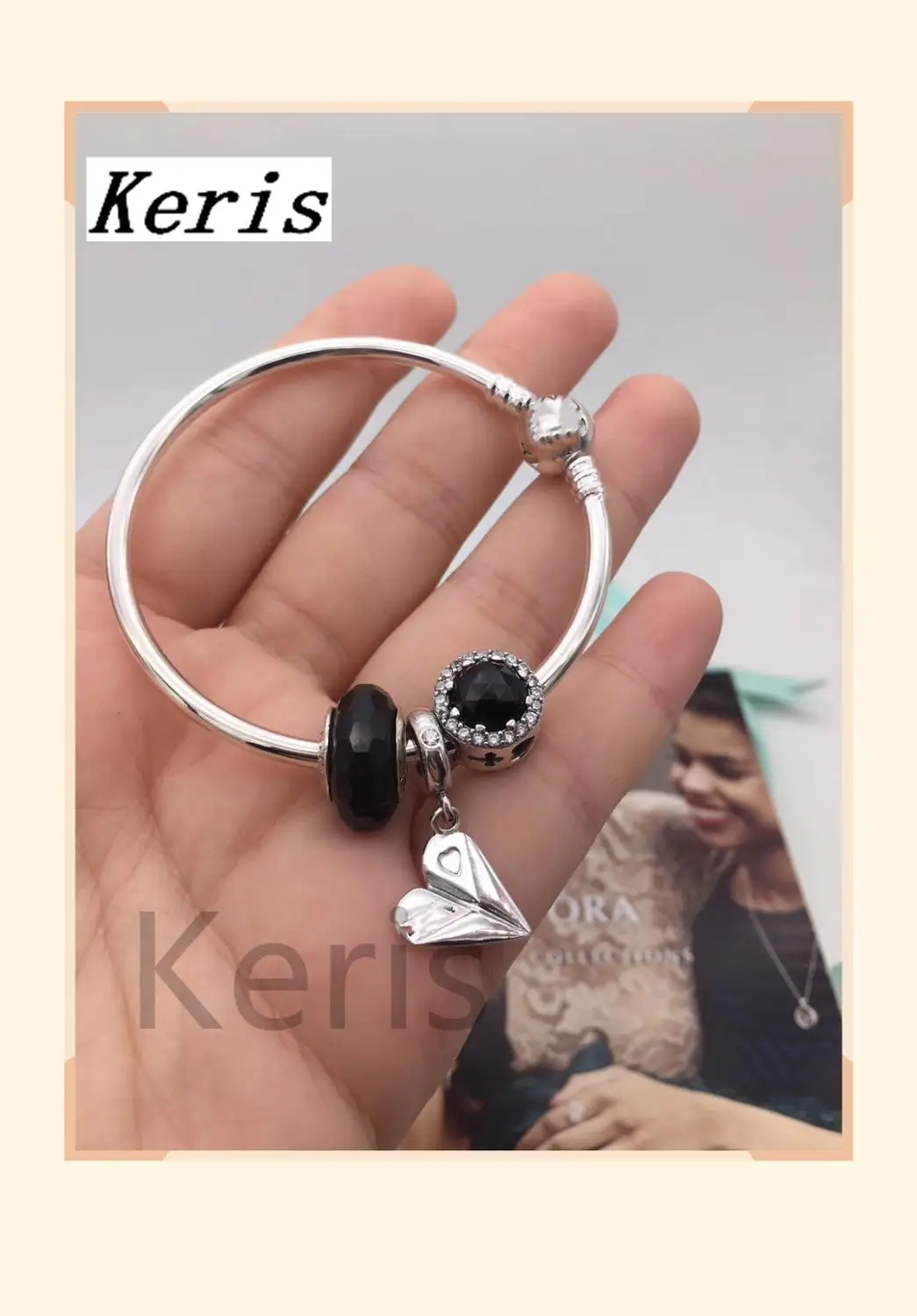 High Quality Reproduction 1:1 100% Silver Black Glazed Beads Heart Pendant Bracelet First Choice For Gift Free Package | Украшения и
