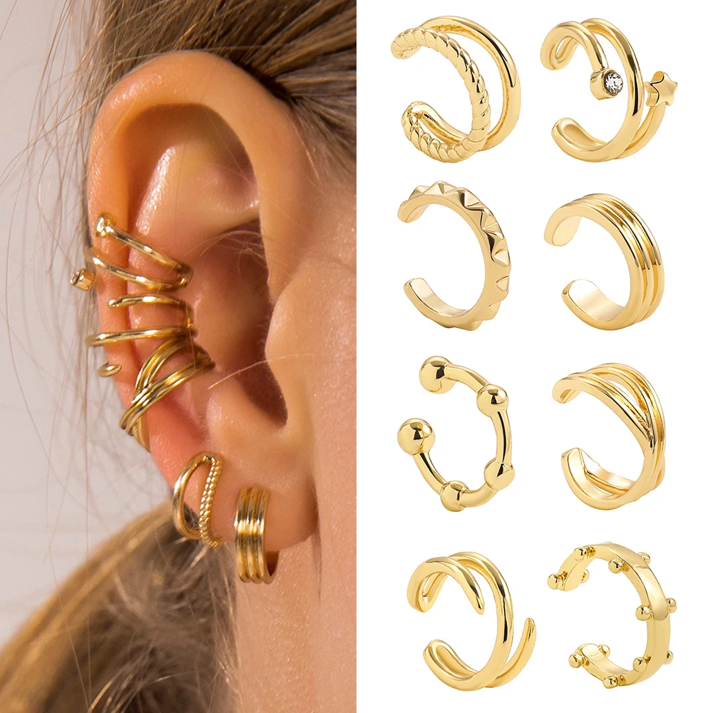 

Punk Gold Color Small Ear Cuffs Clip on Earrings Geometric Twist No Piercing Stackable Cartilage Earrings Party Jewelry