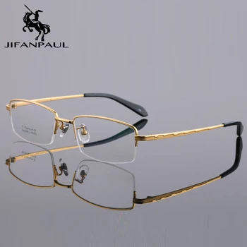 

JIFANPAUL Men's square ultralight titanium fashion glasses myopia semi-optical prescription glasses trend glasses frame men