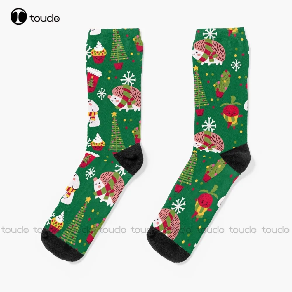 

Christmas Pattern Of Hedgehog Elephant Strawberry Cactus Cupcake Socks Sock For Women Personalized Custom 360° Digital Print