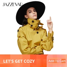 JAZZEVAR 2019 outono Nova chegada top mulheres trench coat double breasted longo casacos para lady alta qualidade casaco mulheres 9003(China)