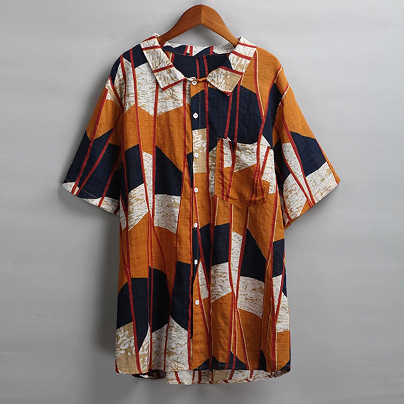 Cotton Linen Blouse Women Vintage Shirts Multicolor Striped Print Tunics Turn-down Collar Short Sleeve Pocket Summer Tops 2019
Cotton Linen Blouse Women Vintage Shirts Multicolor Striped Print Tunics Turn-down Collar Short Sleeve Pocket Summer Tops 2019