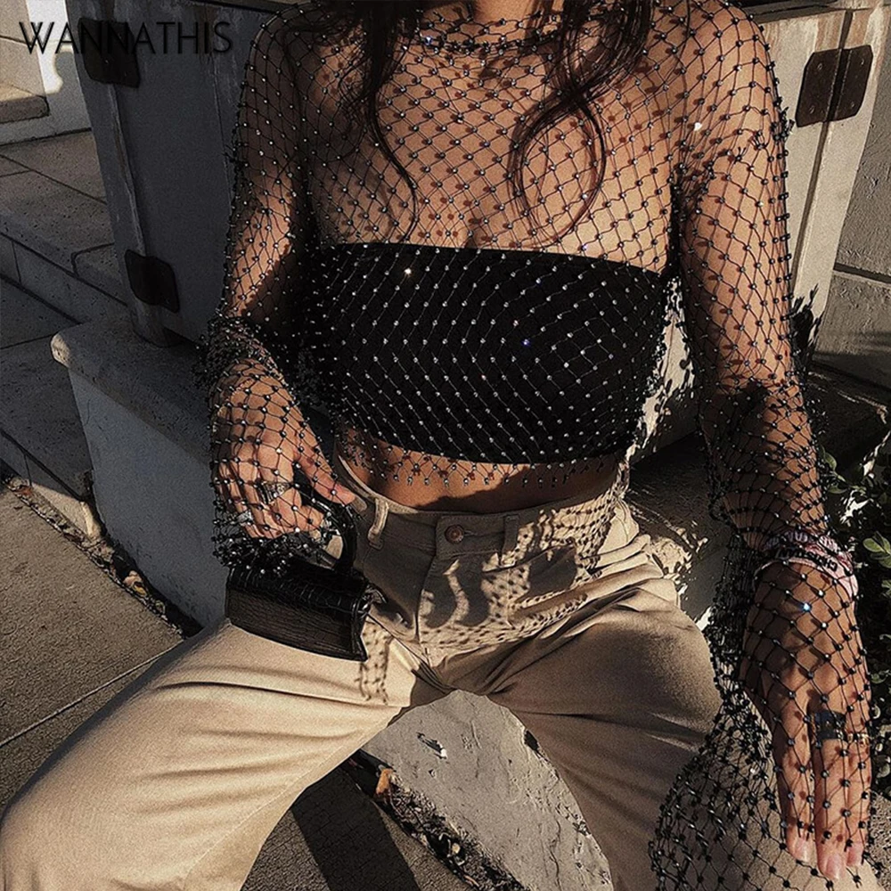 WannaThis Blac k Sexy Diamonds Mesh Cropped Long Sleeve Summer Spring Cover Up See Through Rhinestone Party Club Women Crop Top
WannaThis Blac k Sexy Diamonds Mesh Cropped Long Sleeve Summer Spring Cover Up See Through Rhinestone Party Club Women Crop Top