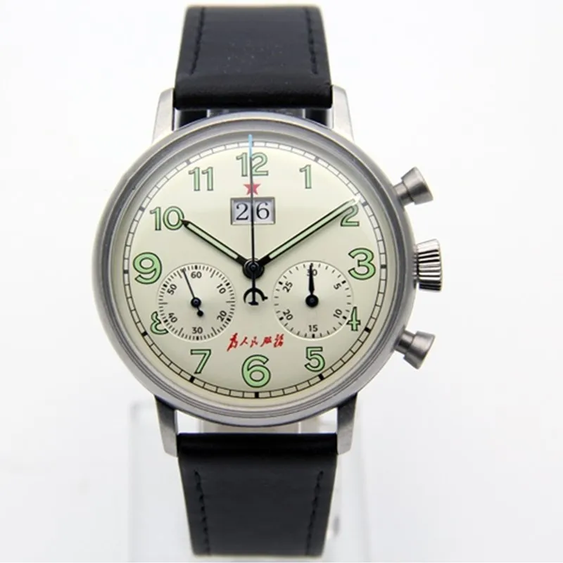 Фото Vintage Red Star Big Calendar Men Military Pilot Chronograph Watch ST1931 Movement Luminous Hands 1963 Men's Mechanical Watches |