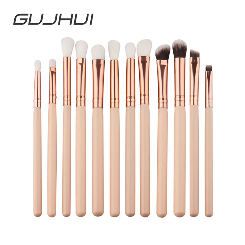 

GUJHUI 12Pcs Professional Eyes Makeup Brushes Set Wood Handle Eyeshadow Eyebrow Eyeliner Blending Powder Smudge Brush