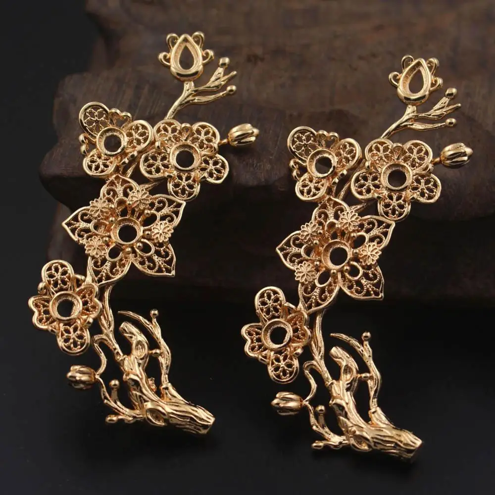 

6pair Brass Casted Winter Flower Leaf Branch Oriental Charms 4mm 4x6mm Open Back Cameo Base Mori Girl DIY Jewelry Accessories