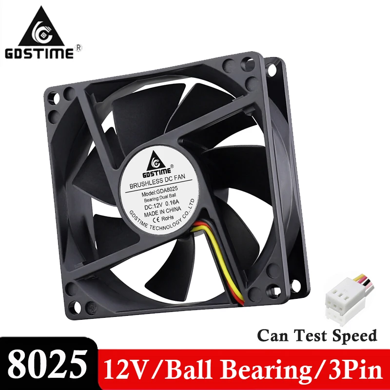 

2PCS Lot Gdstime 80x80x25mm 12V 3PIN Ball Bearing DC Radiator Axial Fan 8025 80mm 8cm Computer Brushless Case Cooling Cooler Fan