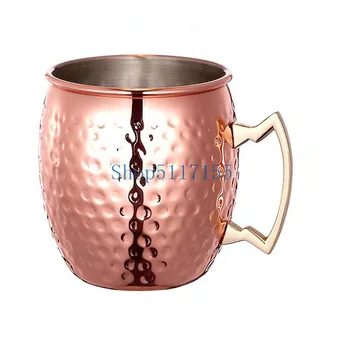 

550ml 18oz Copper Mug Stainless Steel Beer Cup Moscow Mule Mug Rose Gold Hammered Copper Plated Drink ware mugs dropshipping