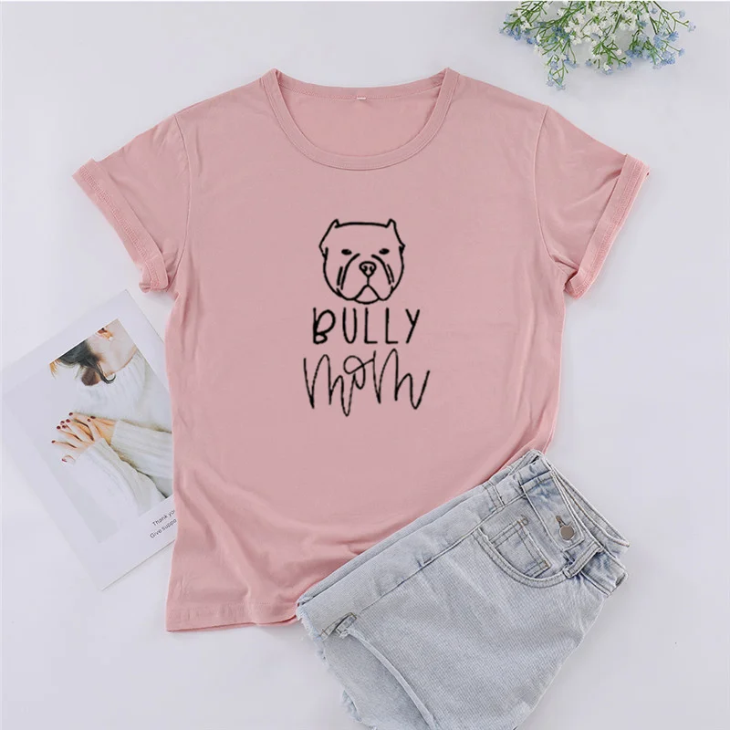 

Bully dog mom UNISEX shirt Mama Fashion 100% cotton O Neck Short Sleeve Top Tees Graphic Women Clothing Harajuku Drop shipping
