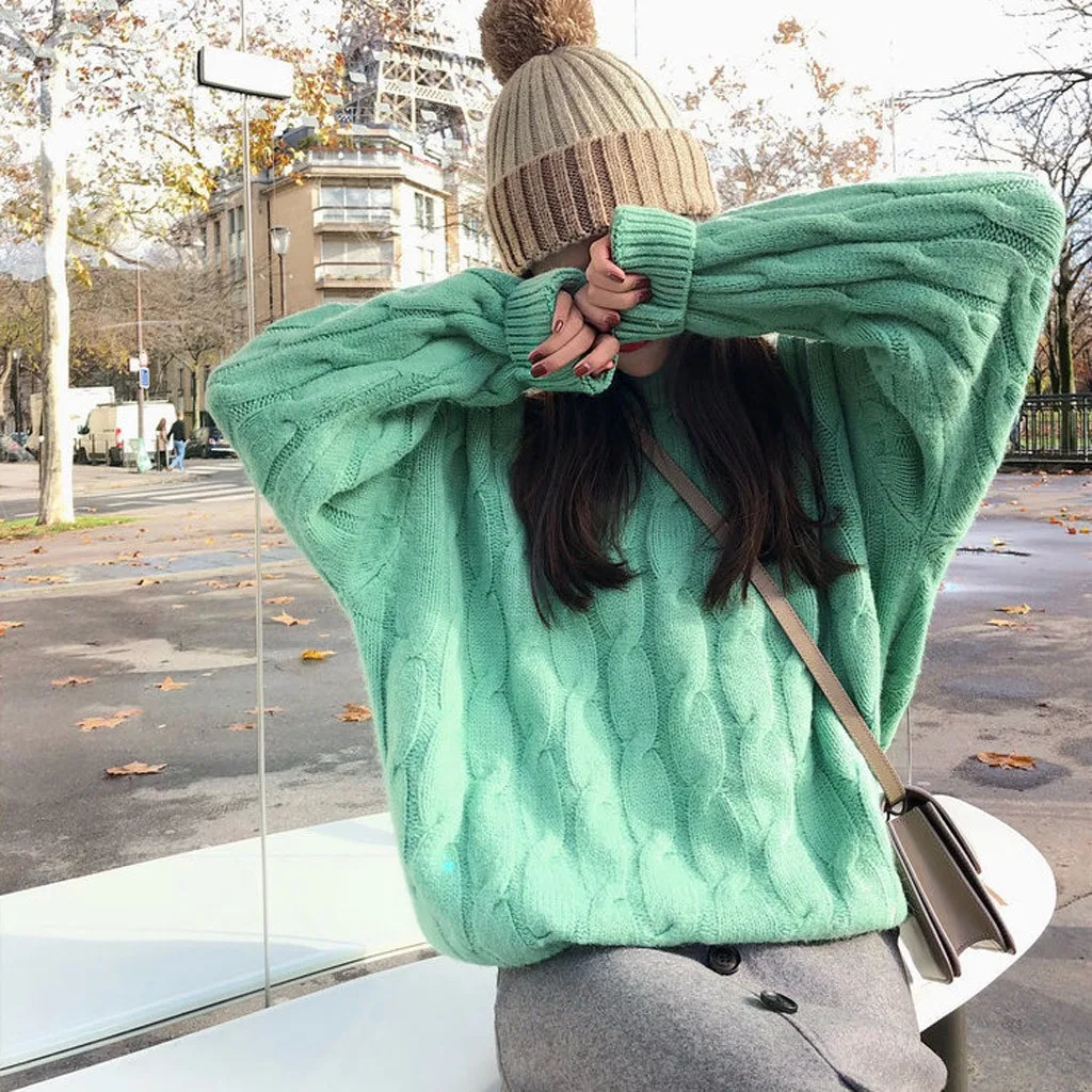 Jaycosin Fashion Women Casual Simple Long Sleeve Knitting Sweater Stylish Solid Color Comfortable Warm Lazy Wind Sweater
