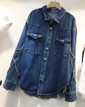 Blue Jean Jacket Women 2020 Spring New Hand-studded Diamond Tassels Chain Long Sleeve Denim Shirts Coat Women's Jeans Jackets
Blue Jean Jacket Women 2020 Spring New Hand-studded Diamond Tassels Chain Long Sleeve Denim Shirts Coat Women's Jeans Jackets