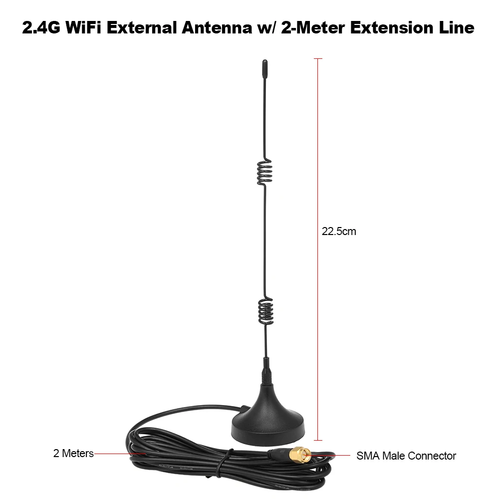 2.4GHz WiFi External Antenna 7dBi w/ 2m Extension Line Magnetic Sucker Base SMA Male Connector for Wireless Router WiFi Adapter
2.4GHz WiFi External Antenna 7dBi w/ 2m Extension Line Magnetic Sucker Base SMA Male Connector for Wireless Router WiFi Adapter