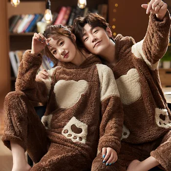 2020 Winter Long Sleeve Coral Velvet Sleepwear Men Homewear Couples Thick Warm Flannel Hooded Cute Pajama Sets for Women
2020 Winter Long Sleeve Coral Velvet Sleepwear Men Homewear Couples Thick Warm Flannel Hooded Cute Pajama Sets for Women