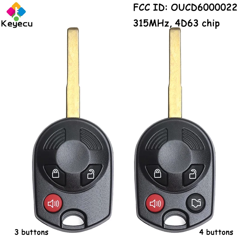 

KEYECU Remote Head Car Key With 3 4 Buttons 315MHz 4D63 Chip for Ford Escape Focus C-Max Transit Connect Fob FCC ID: OUCD6000022