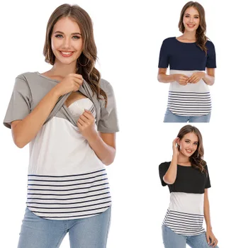 2020 Maternity Pregnant Nusring pregnant clothes Sleeve Striped Tops Breast Feeding T-shirt Lactancia Summer Casual Clothing 
2020 Maternity Pregnant Nusring pregnant clothes Sleeve Striped Tops Breast Feeding T-shirt Lactancia Summer Casual Clothing