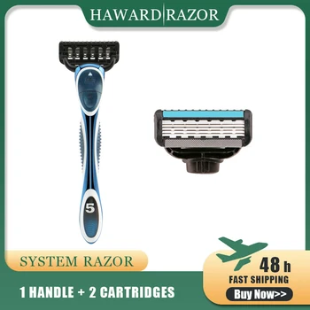 Men's Shaving Razor Metal Handle Epilator Five Blade System With Trimmer (1 Handle + 2 Replacement Cartridges) For Hair Removal
Men's Shaving Razor Metal Handle Epilator Five Blade System With Trimmer (1 Handle + 2 Replacement Cartridges) For Hair Removal