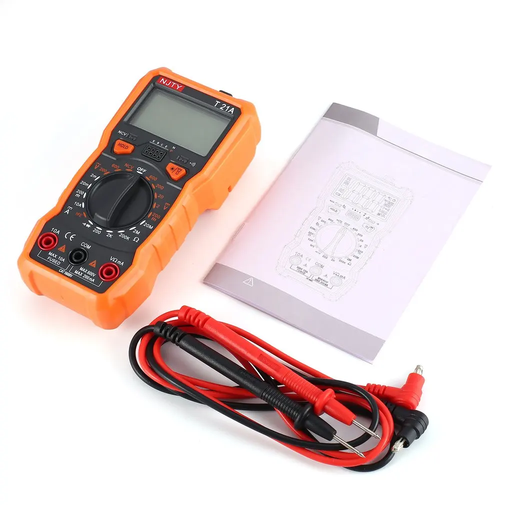 Digital Multimeter NJTY T21A DC/AC Voltage Current Meter Handheld Ammeter Ohm Diode NCV Tester 2000 Counts Multitester
Digital Multimeter NJTY T21A DC/AC Voltage Current Meter Handheld Ammeter Ohm Diode NCV Tester 2000 Counts Multitester