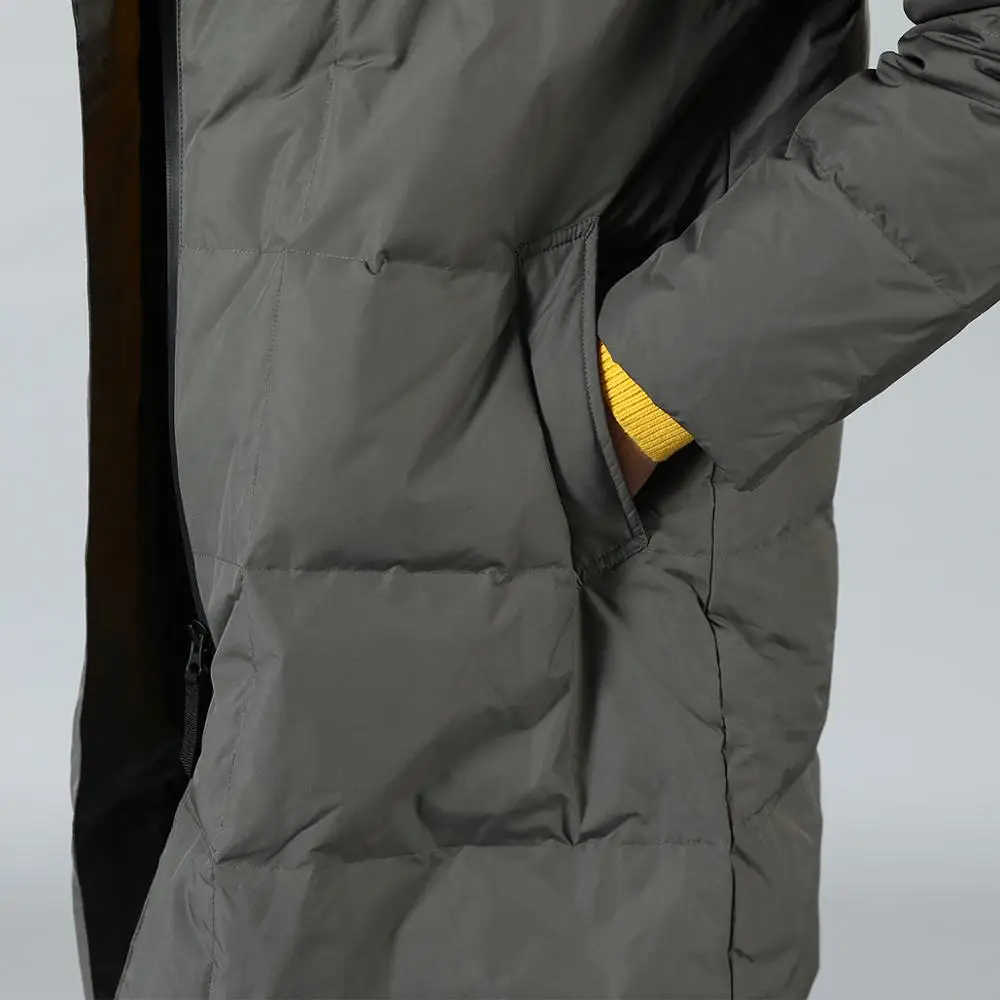 Мужская куртка пуховик SIMWOOD серая приталенная теплая длинная 90% пуха зима