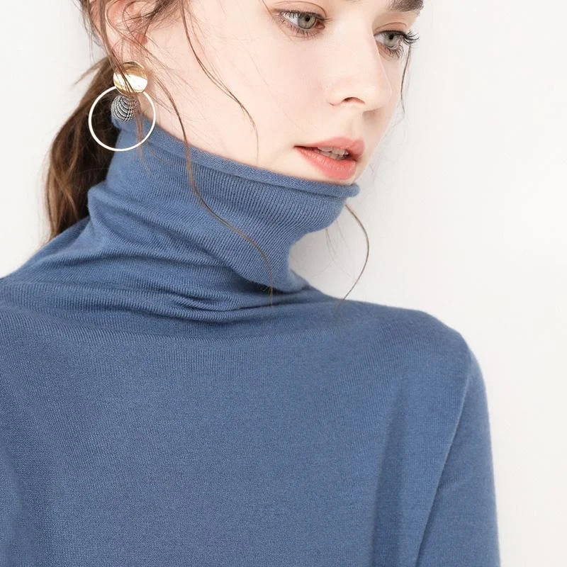 Knitted Sweater Women Oversized Streetwear Casual Knit Slim Women's Turtleneck Korean Basic Female Ladies | Женская одежда