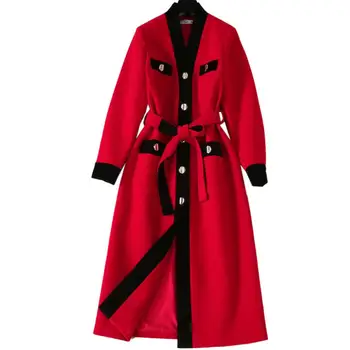 autumn winter red patchwork woolen coat women v-neck loose belted long wool blends jacket
autumn winter red patchwork woolen coat women v-neck loose belted long wool blends jacket