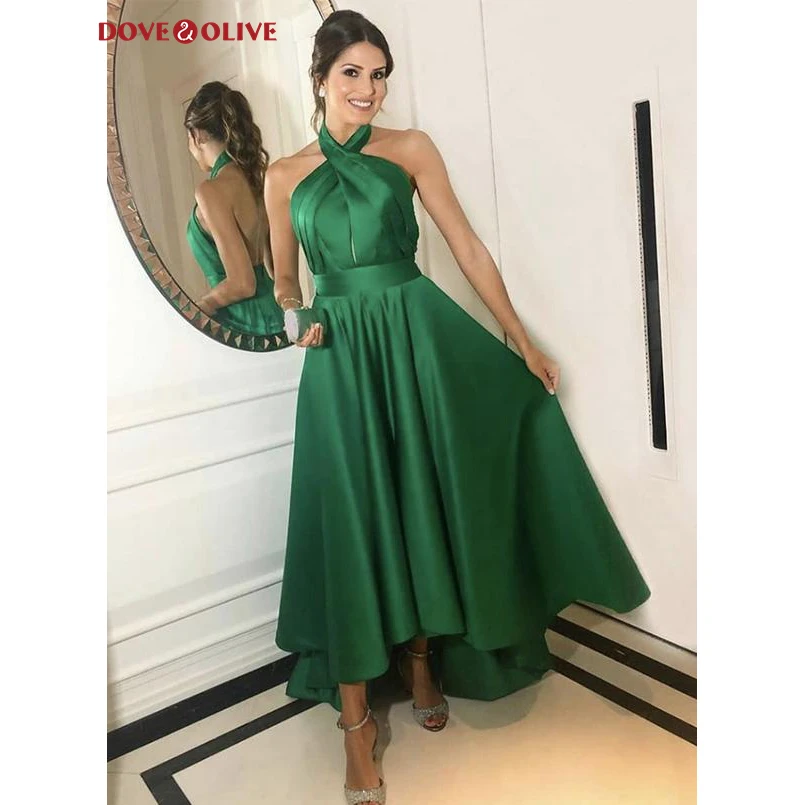 Green Satin Short Front Long Back Evening Dresses Elegant Pleats Halter Satin Sleevelss Prom Formal Party Gowns Custom Made
Green Satin Short Front Long Back Evening Dresses Elegant Pleats Halter Satin Sleevelss Prom Formal Party Gowns Custom Made