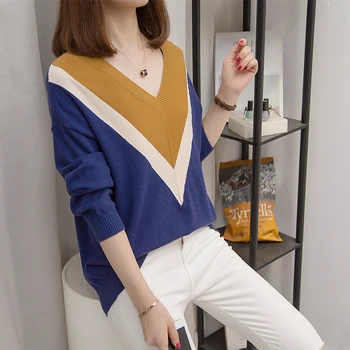 Milinsus 2020 Winter Women Sweater V-neck Fashion New Patchwork Knitted Jumper Pull Femme Plus Size XL-4XL Korean Pullover Tops 
Milinsus 2020 Winter Women Sweater V-neck Fashion New Patchwork Knitted Jumper Pull Femme Plus Size XL-4XL Korean Pullover Tops
