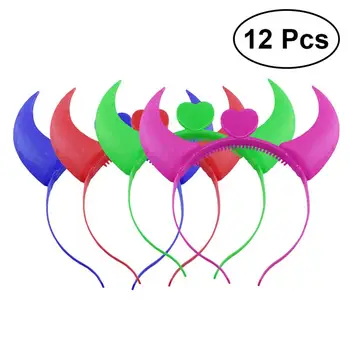 

12pcs LED Light Up Flashing Devil Horns Headband Glowing Devil Horns LED Costume Headband (Random Color)