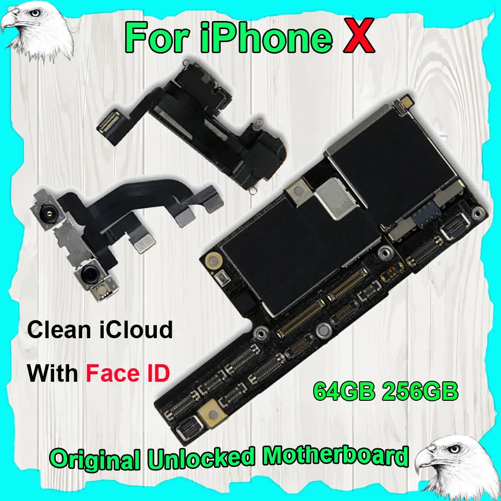 For iPhone X With Face ID Original Motherboard Factory Full Unlocked Full Chips iOS System Logic Board 64GB 256GB iCloud Unlock
For iPhone X With Face ID Original Motherboard Factory Full Unlocked Full Chips iOS System Logic Board 64GB 256GB iCloud Unlock