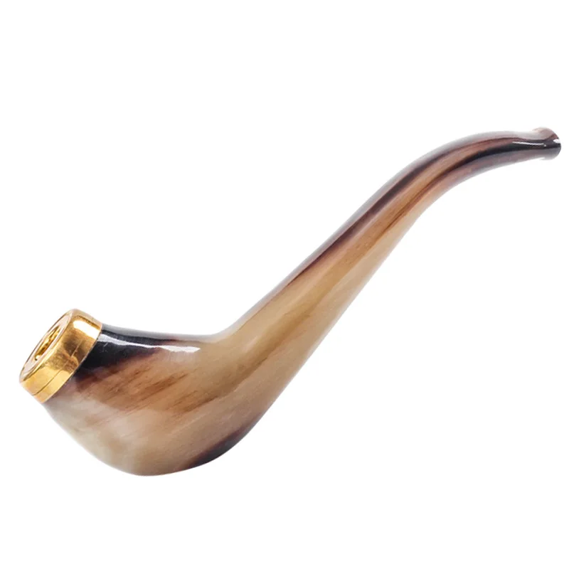 

1pcs Natural Yak Horn Pipe with Filter for 8mm Thick Cigarettes, Removable and Washable Tobacco Pipe Cigar Narguile Grinder Smok